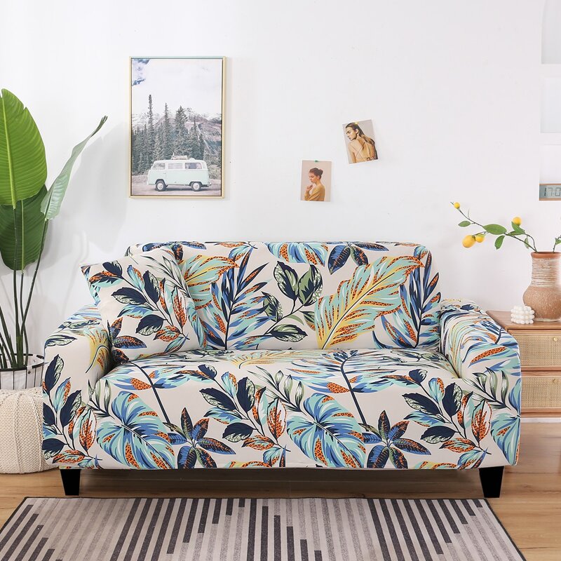 

Leaf Print Stretchy Sofa Cover Without Cushion, Multicolor