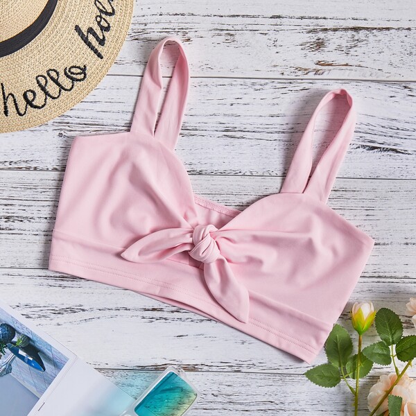 

Tie Front Bustier Cami Top, Baby pink