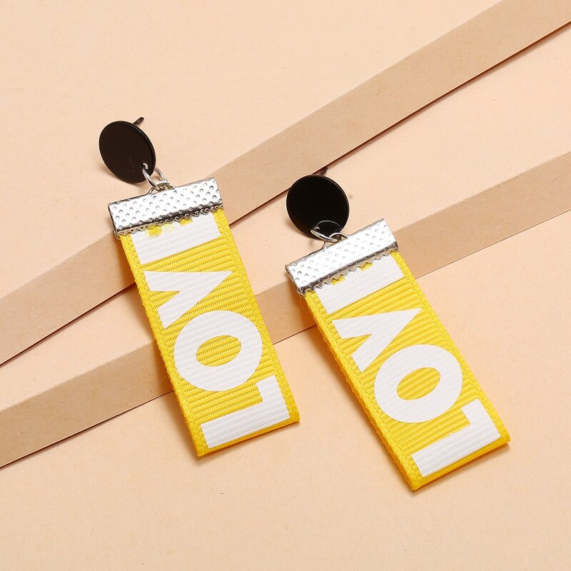 

Letter Tape Drop Earrings, Yellow