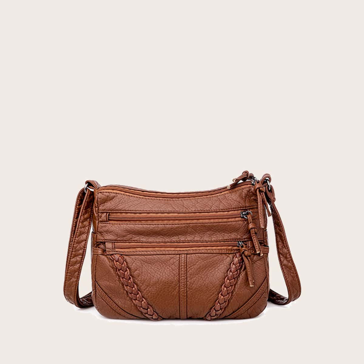 

Braided Detail Crossbody Bag, Brown