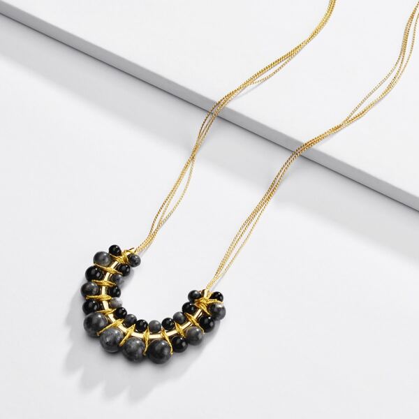 

Natural Stone Pendant Necklace, Black