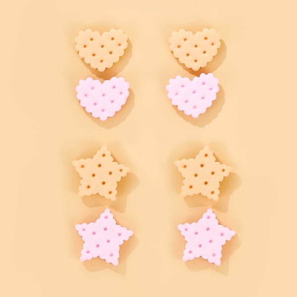 

4pairs Heart & Star Shaped Stud Earrings, Multicolor