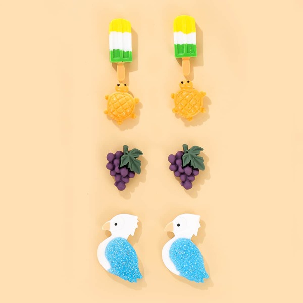 

4pairs Parrot Shaped Stud Earrings, Multicolor