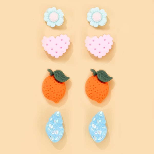 

4pairs Floral Shaped Stud Earrings, Multicolor