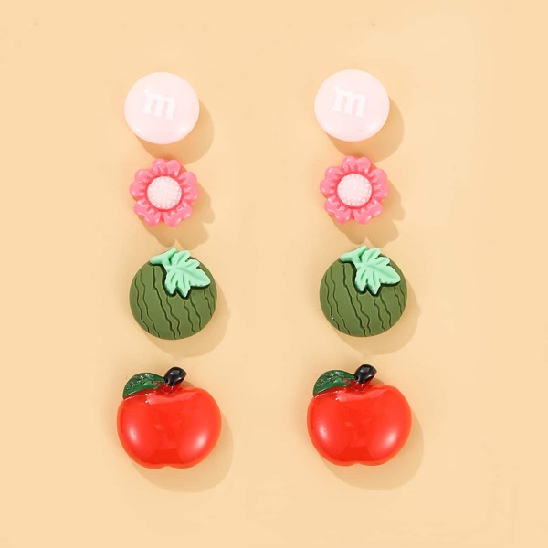 

4pairs Floral Shaped Stud Earrings, Multicolor