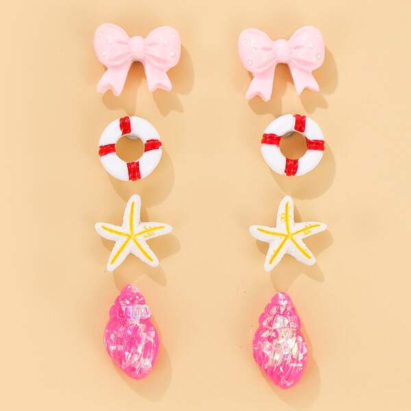 

4pairs Bow Design Stud Earrings, Multicolor