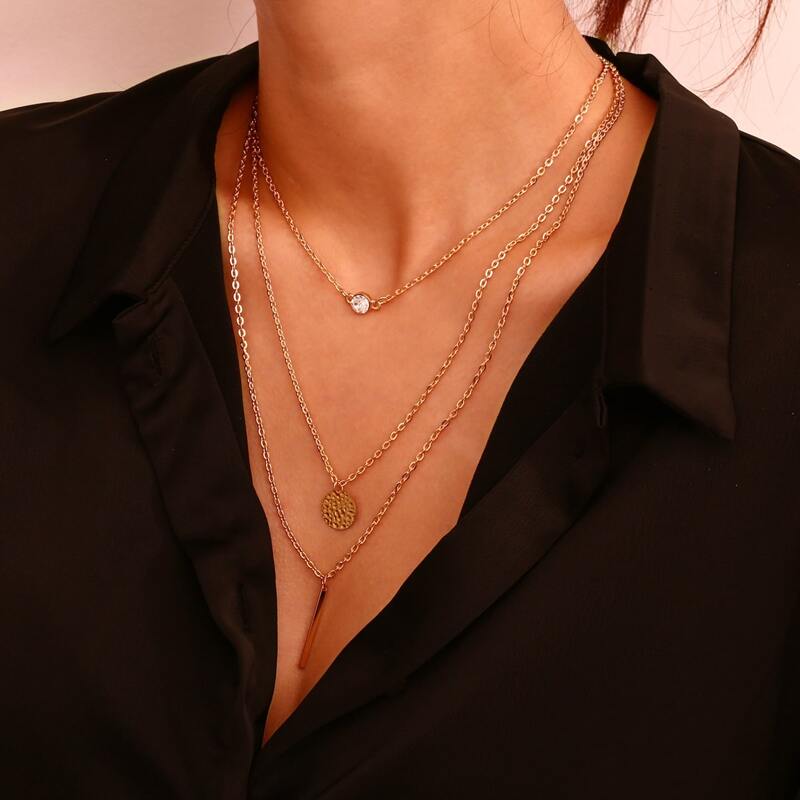 

Vertical Bar & Coin Layered Necklace, Gold