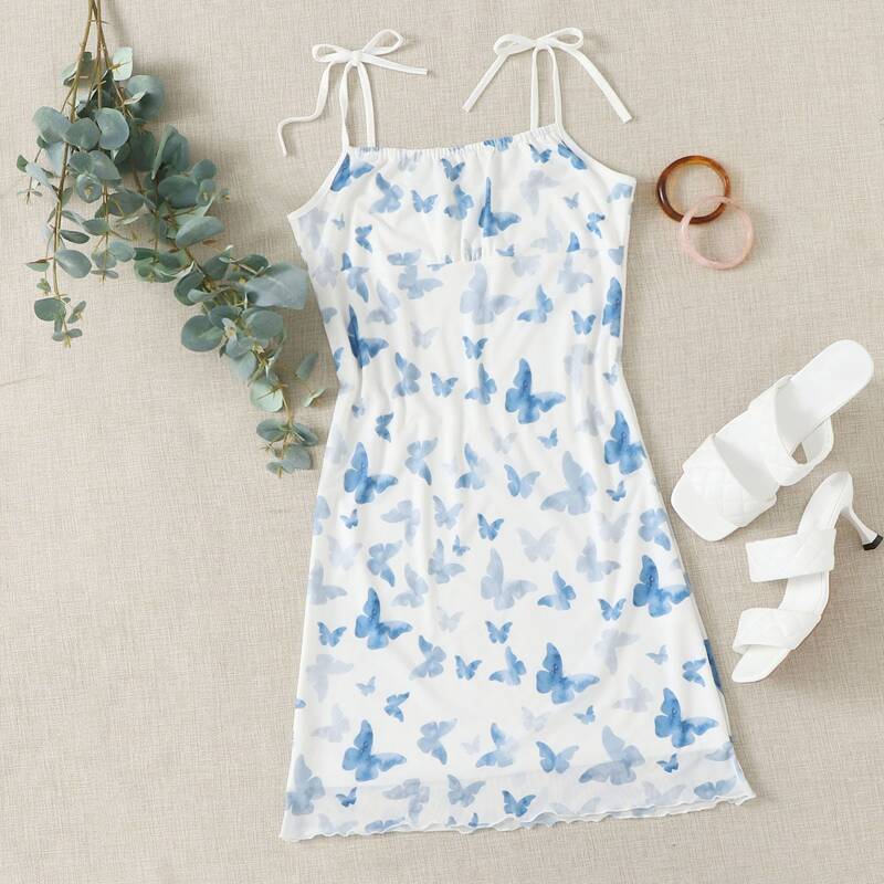 

Butterfly Print Mesh Cami Dress, Multicolor