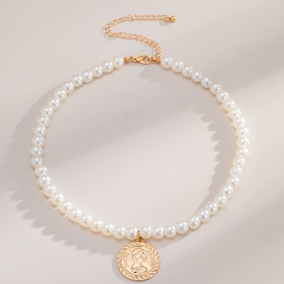 

Figure Coin Charm Beaded Necklace, Gold