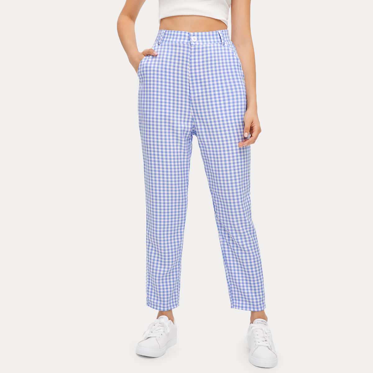 

Gingham High Rise Pants, Baby blue
