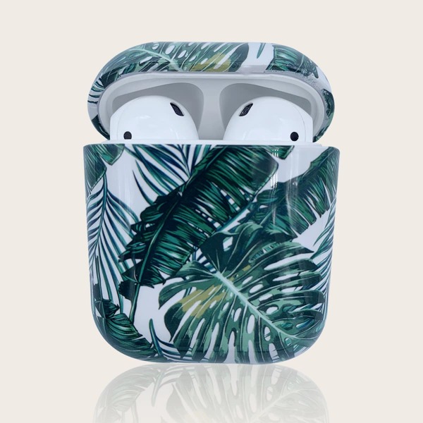 

1pc Leaf Print AirPods Case, Green