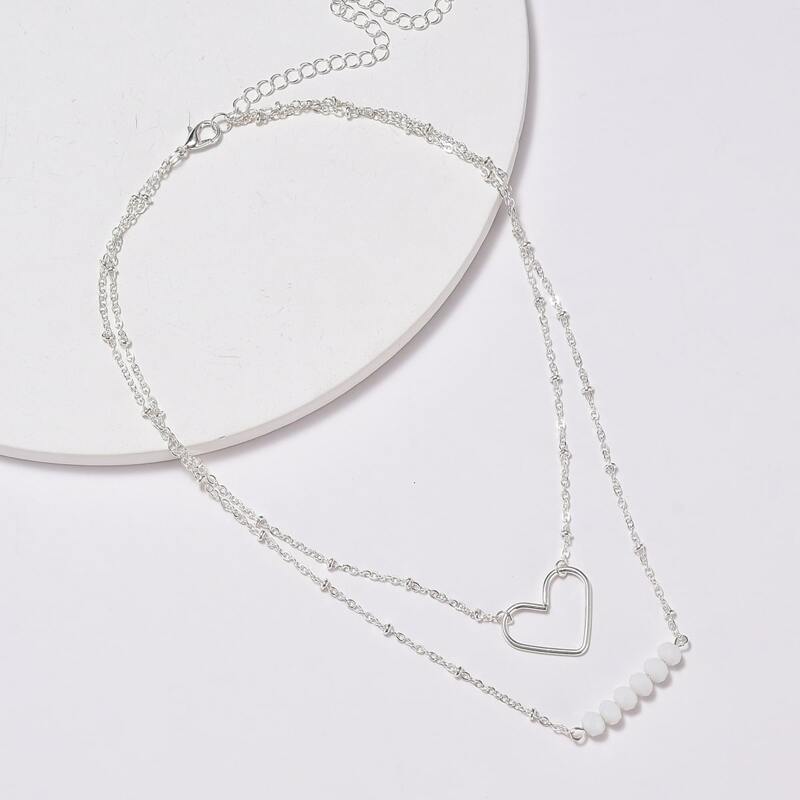 

Heart Layered Chain Necklace, Silver