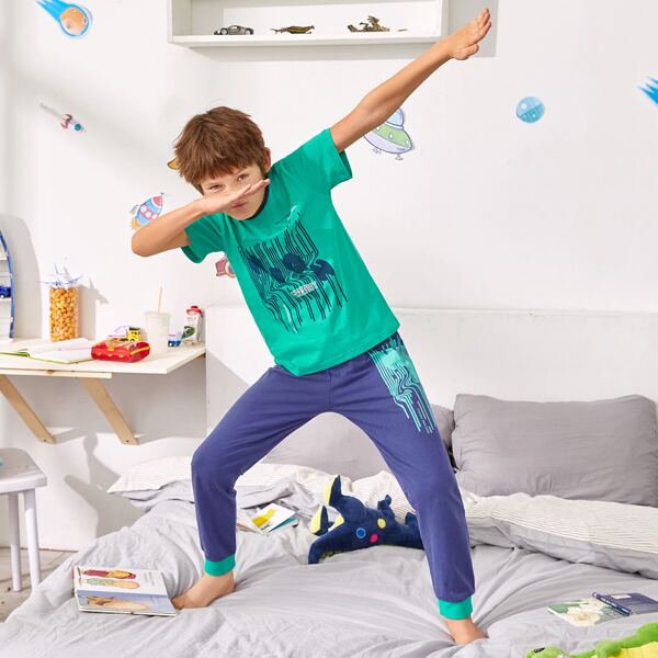 

Boys Letter Graphic Pants PJ Set, Multicolor