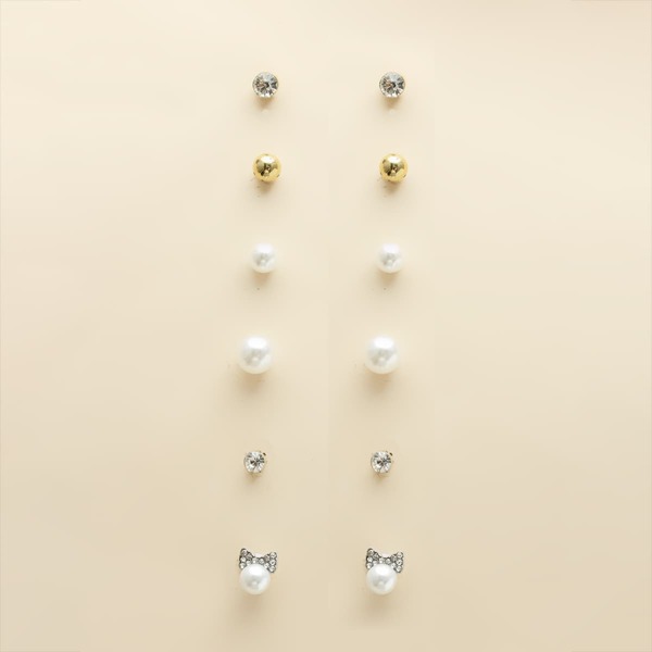 

6pairs Girls Faux Pearl Decor Stud Earrings, Multicolor