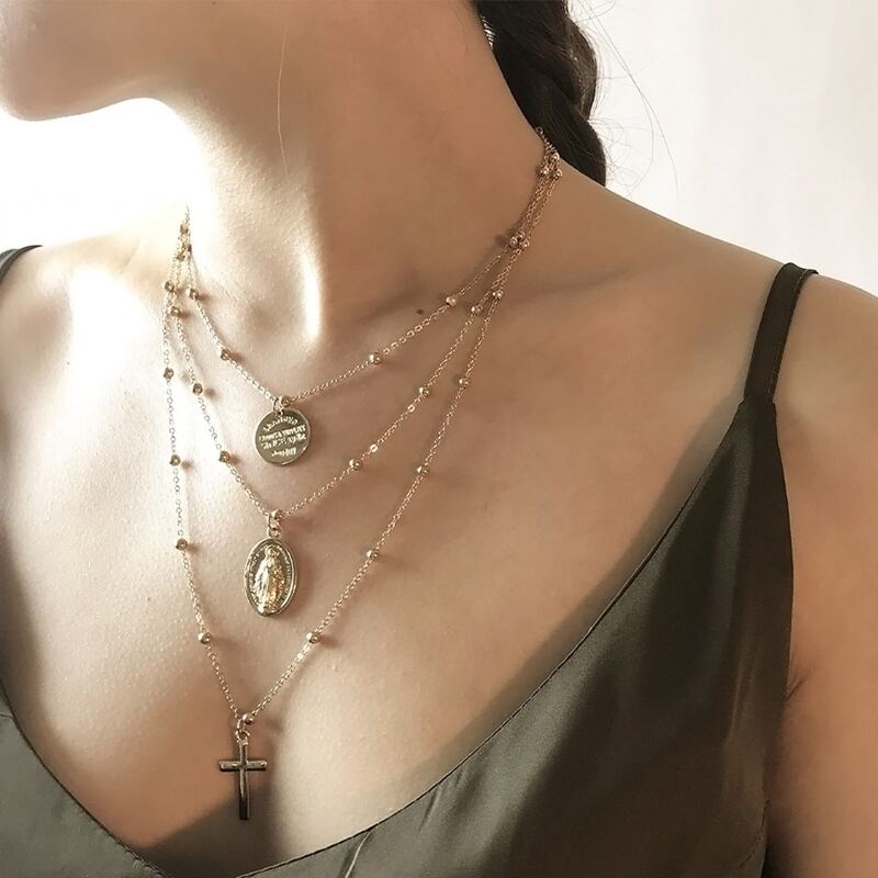 

Coin Layered Chain Necklace, Gold
