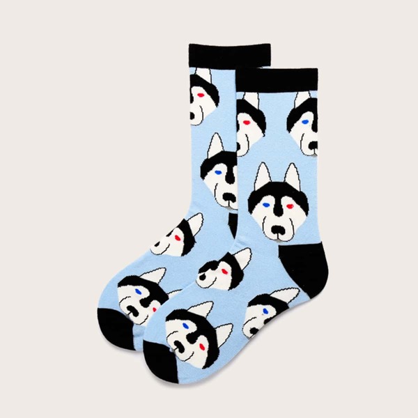 

Men Cartoon Graphic Socks, Baby blue