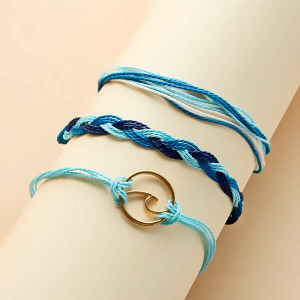 

3pcs Girls Wave Decor String Bracelet, Multicolor