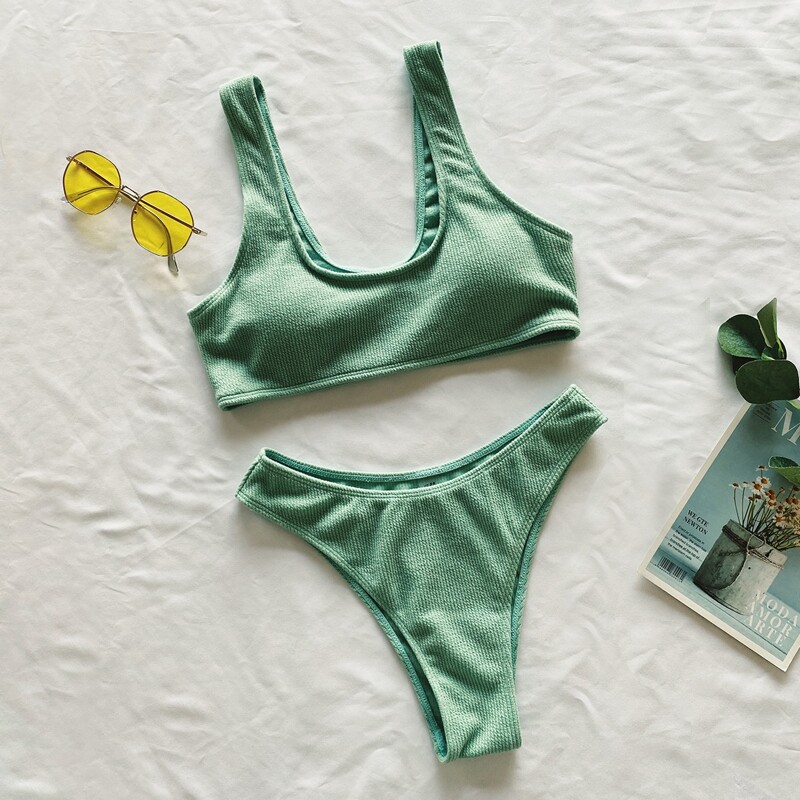 

Rib High Cut Bikini Swimsuit, Mint green