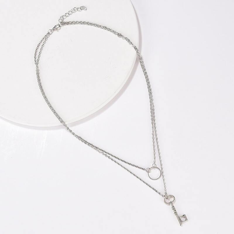

Key Layered Chain Necklace, Silver