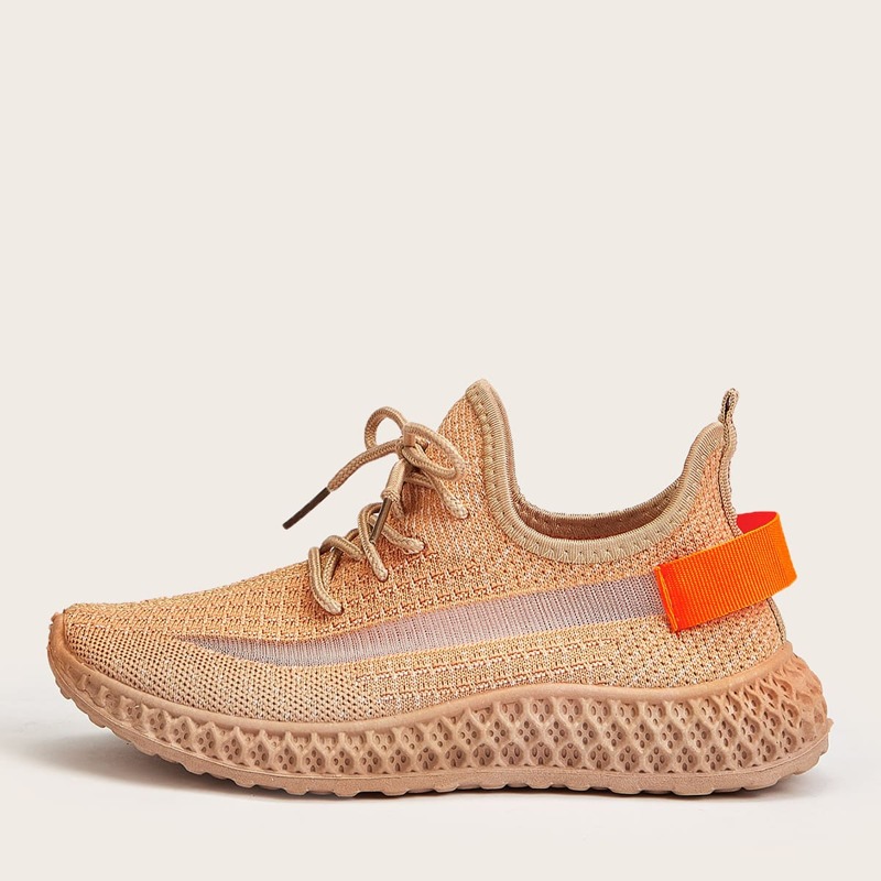 

Lace-up Front Knit Sneakers, Coral orange