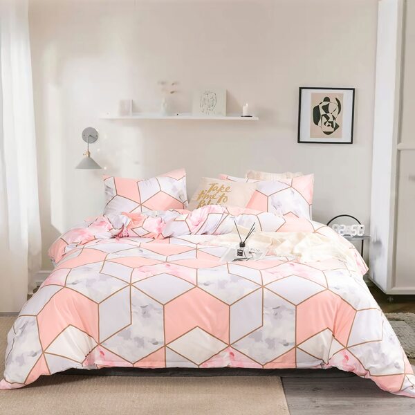 

Geometric Pattern Bedding Set Without Filler, Pink