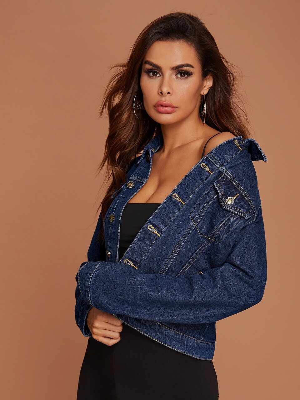 Button Front Flap Pocket Trucker Denim Jacket