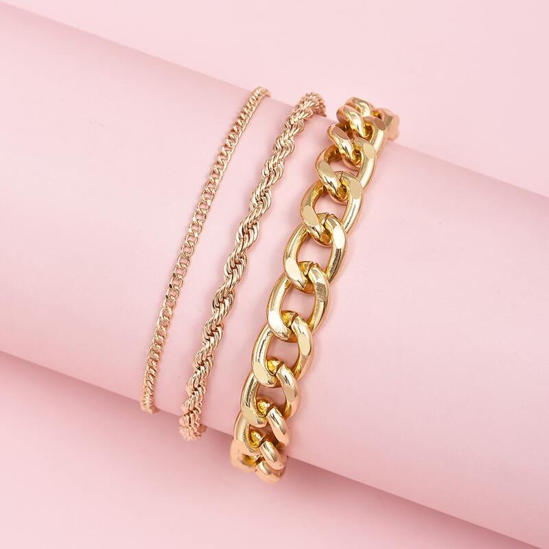 

3pcs Simple Chain Anklet, Gold
