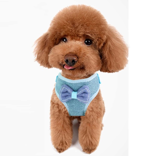 

1pc Bow Decor Dog Vest Harness With 1pc Leash, Blue