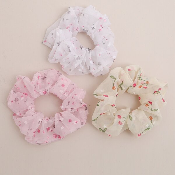 

3pcs Ditsy Floral Pattern Mesh Scrunchie, Multicolor