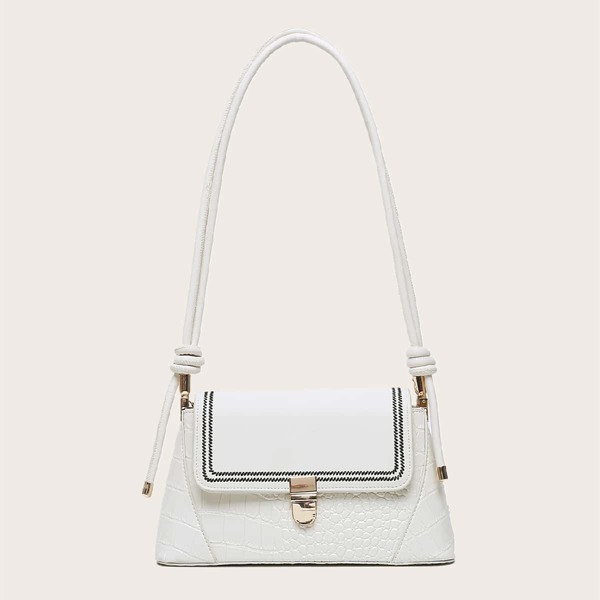 

Push Lock Croc Embossed Crossbody Bag, Beige