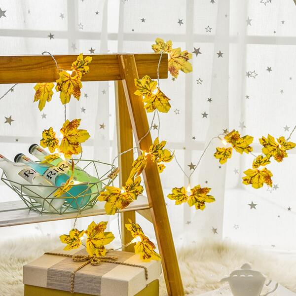 

10pcs Maple Leaf Shaped String Light, Yellow