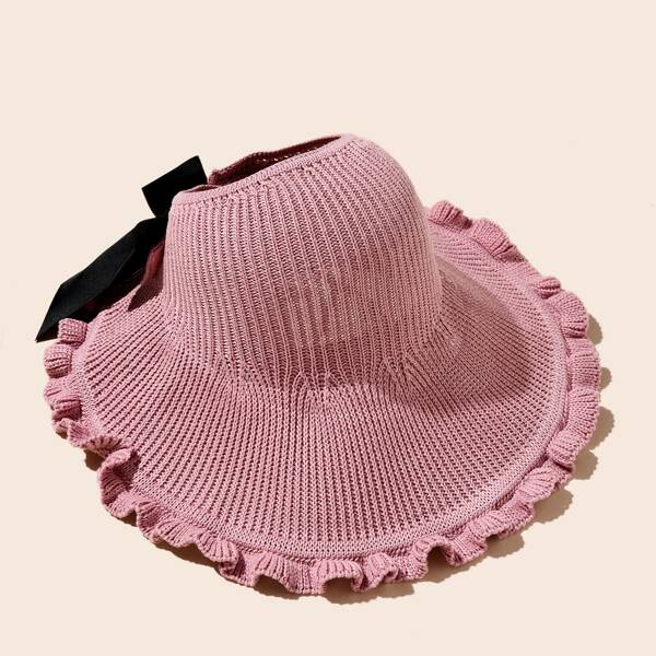 

Bow Decor Ruffle Trim Hat, Pink