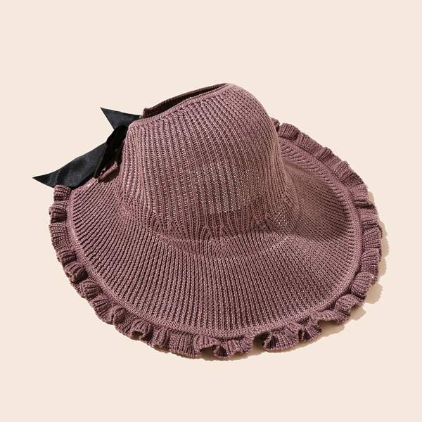

Bow Decor Ruffle Trim Hat, Purple