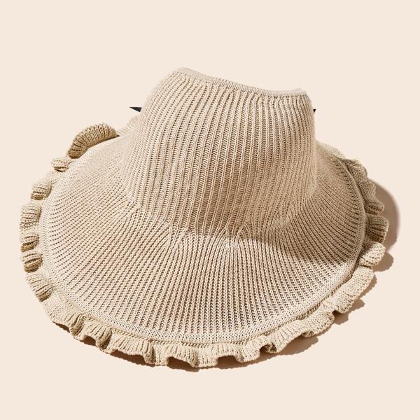 

Bow Decor Ruffle Trim Hat, Beige