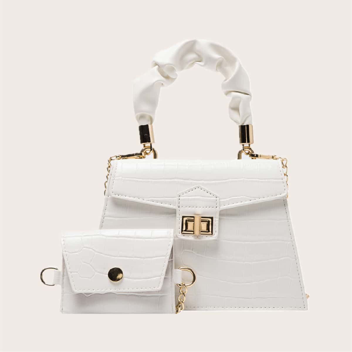 

2pcs Croc Embossed Bag Set, White