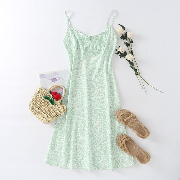 

Ditsy Floral Knot Cami Dress, Mint green