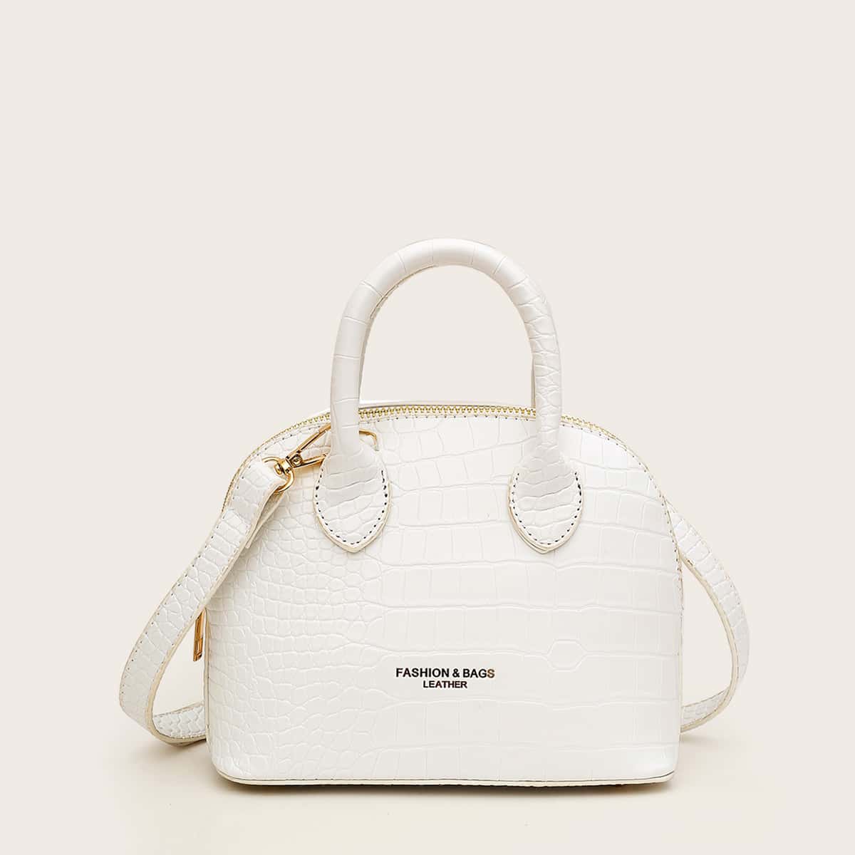 

Croc Embossed Double Handle Satchel Bag, White