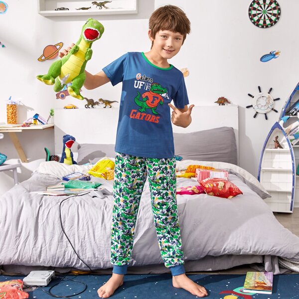 

Boys Letter & Cartoon Graphic Pants PJ Set, Multicolor
