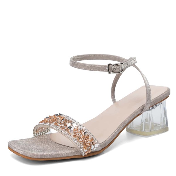 

Rhinestone Decor Ankle Strap Chunky Heeled Sandals, Gold