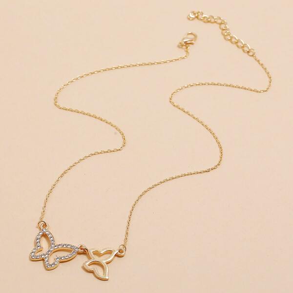 

Rhinestone Butterfly Charm Necklace, Gold