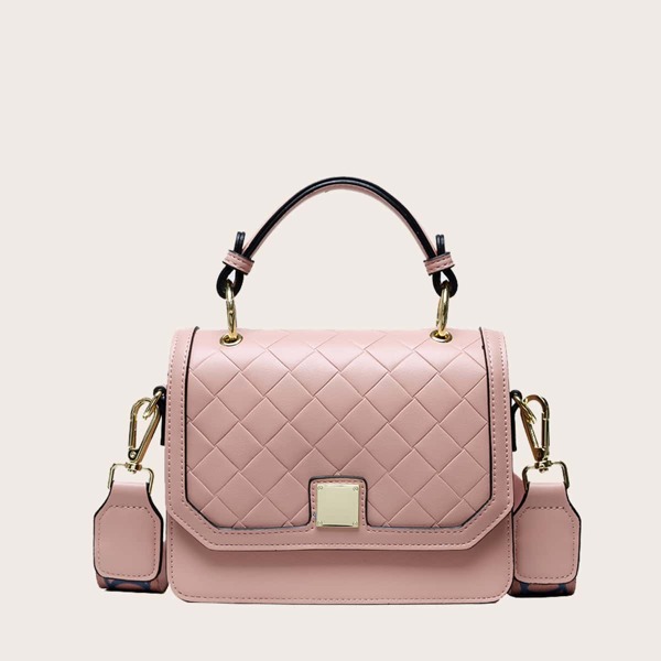 

Quilted Flap Satchel Bag, Pink