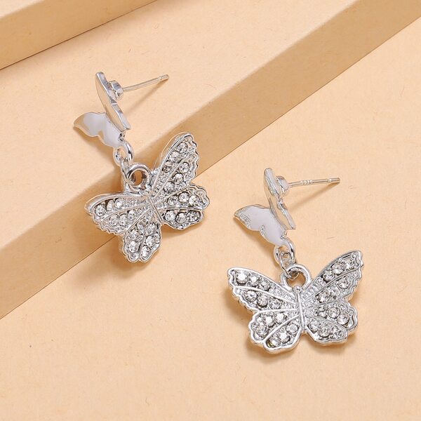 

Rhinestone Butterfly Drop Earrings, Silver