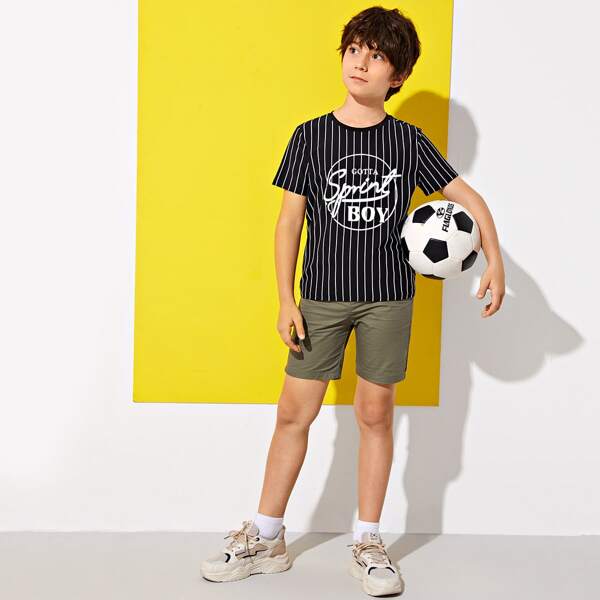 

Boys Letter Graphic Striped Top, Black