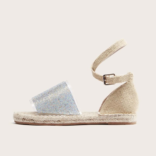 

Rhinestone Decor Ankle Strap Espadrille Sandals, Apricot