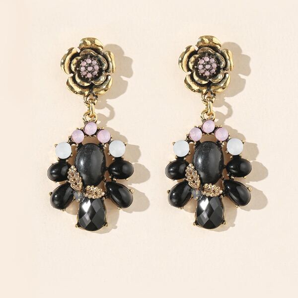 

Metallic Flower Drop Earrings, Black