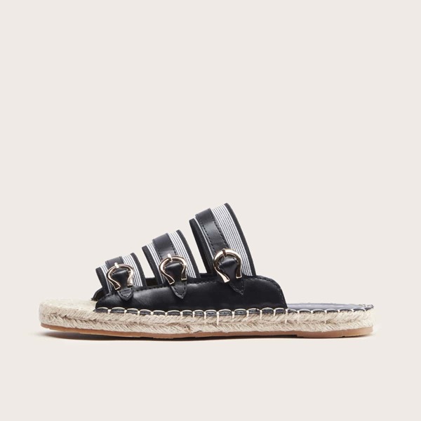 

Buckle Decor Colorblock Slide Sandals, Black