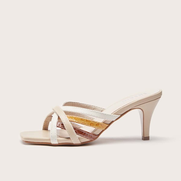 

Cross Strap Colorblock Heeled Sandal Mules, Apricot