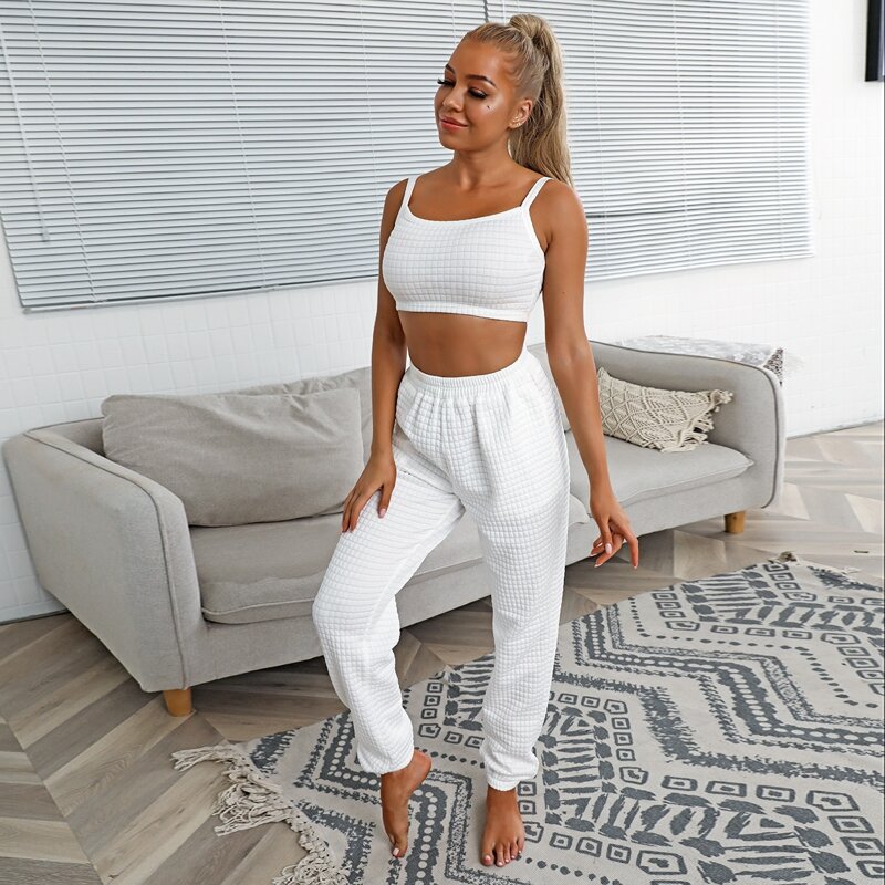 

Crop Cami Top & Sweatpants Set, White