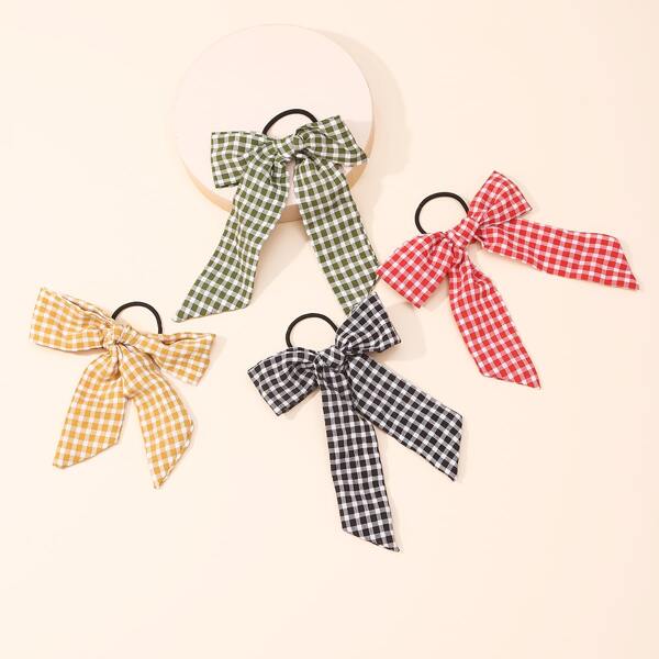 

4pcs Gingham Pattern Bow Hair Tie, Multicolor