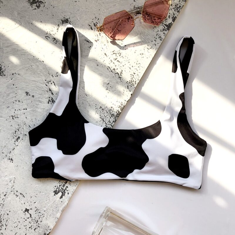 

Cow Pattern Bikini Top, Black and white
